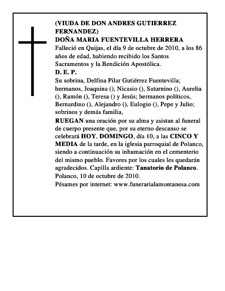 DOÑA MARIA FUENTEVILLA HERRERA