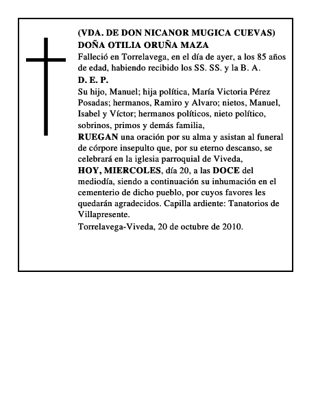 DOÑA OTILIA ORUÑA MAZA