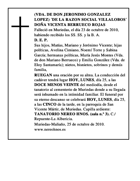 DOÑA VICENTA BERRUECO ROJAS
