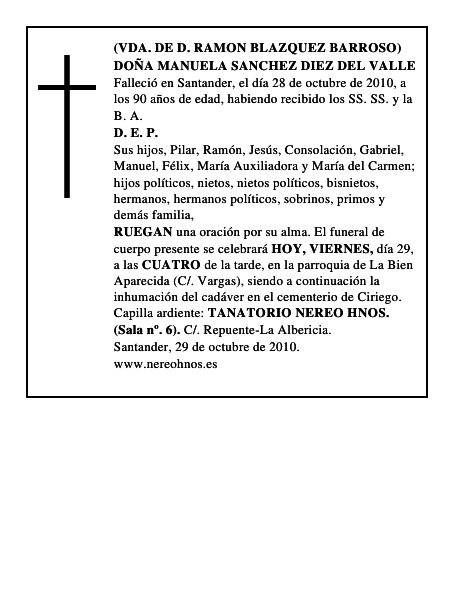 DOÑA MANUELA SANCHEZ DIEZ DEL VALLE