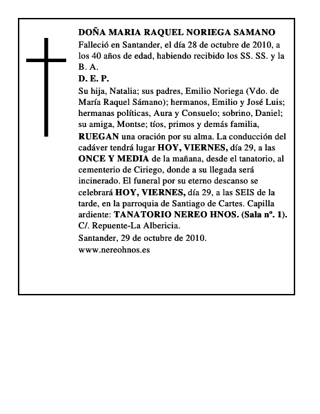 DOÑA MARIA RAQUEL NORIEGA SAMANO