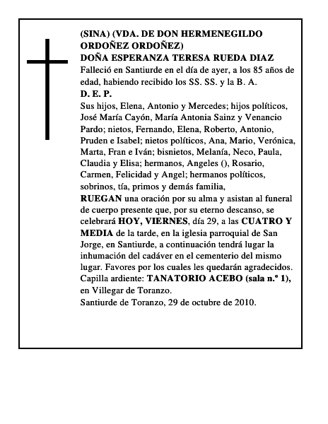 DOÑA ESPERANZA TERESA RUEDA DIAZ