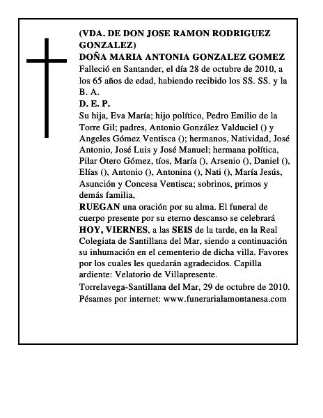 DOÑA MARIA ANTONIA GONZALEZ GOMEZ