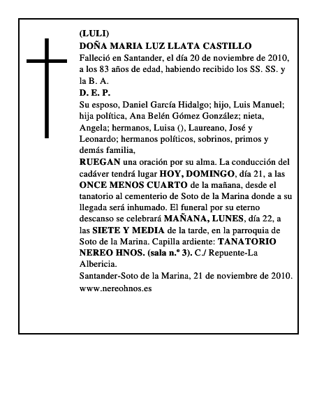 DOÑA MARIA LUZ LLATA CASTILLO