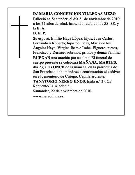 D.ª MARIA CONCEPCION VILLEGAS MEZO