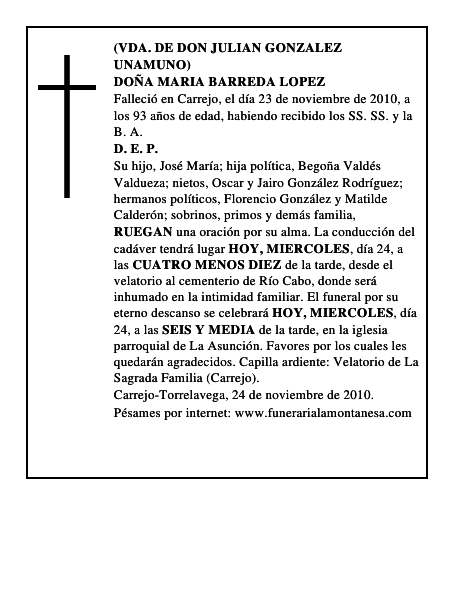 DOÑA MARIA BARREDA LOPEZ