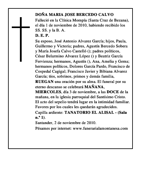 DOÑA MARIA JOSE BERCEDO CALVO