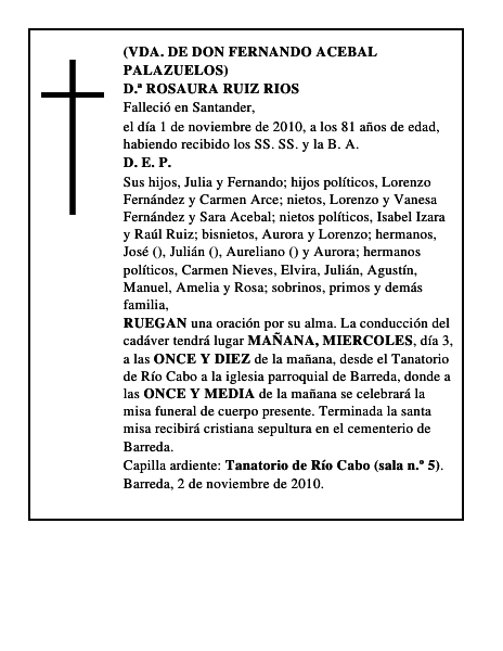 D.ª ROSAURA RUIZ RIOS