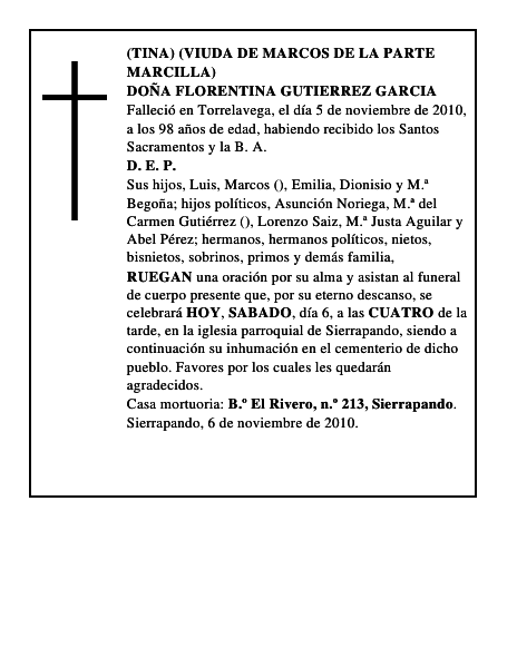 DOÑA FLORENTINA GUTIERREZ GARCIA
