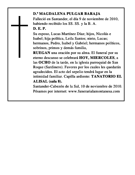 D.ª MAGDALENA PULGAR BARAJA