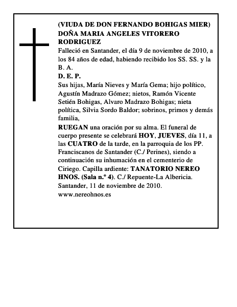 DOÑA MARIA ANGELES VITORERO RODRIGUEZ