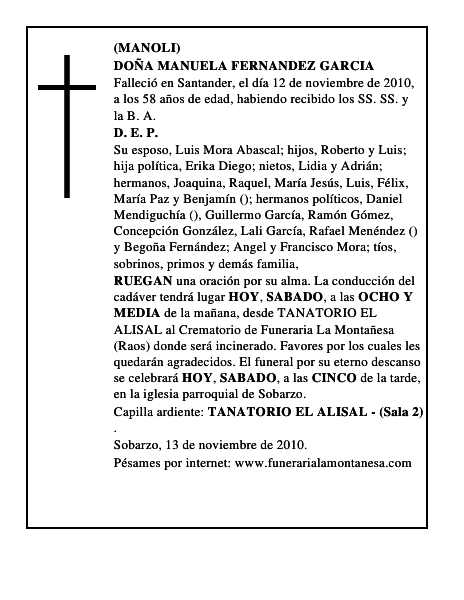 DOÑA MANUELA FERNANDEZ GARCIA