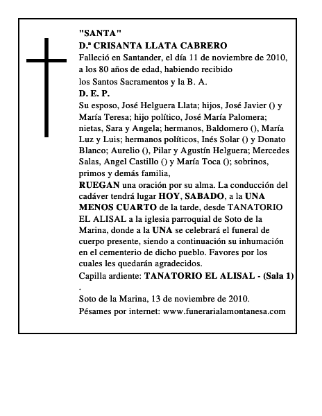 D.ª CRISANTA LLATA CABRERO