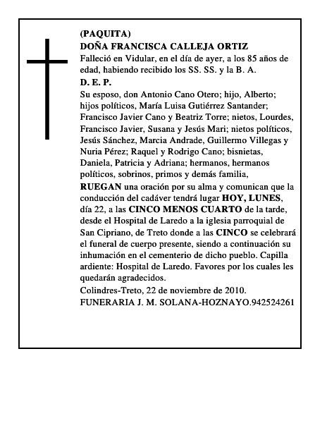 DOÑA FRANCISCA CALLEJA ORTIZ