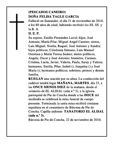 DOÑA FELISA TAGLE GARCIA
