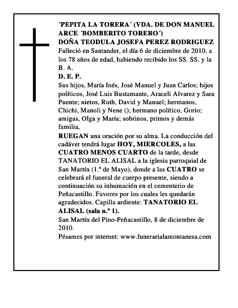 DOÑA TEODULA JOSEFA PEREZ RODRIGUEZ