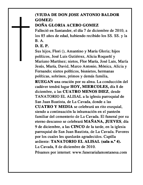 DOÑA GLORIA ACEBO GOMEZ