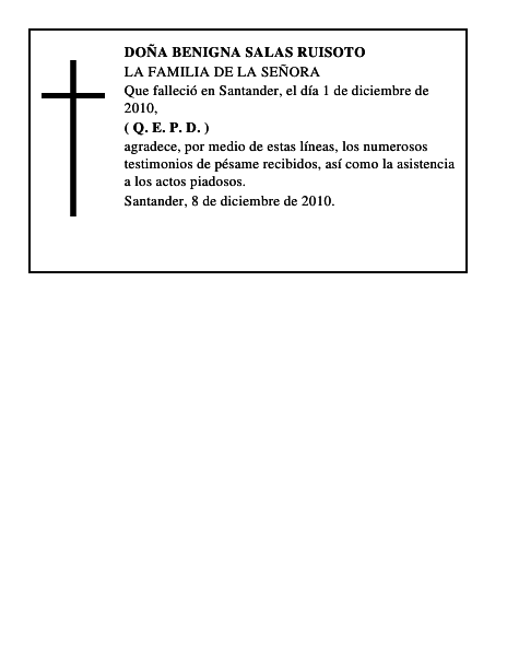 DOÑA BENIGNA SALAS RUISOTO