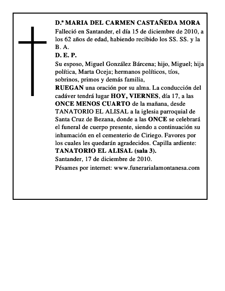 D.ª MARIA DEL CARMEN CASTAÑEDA MORA