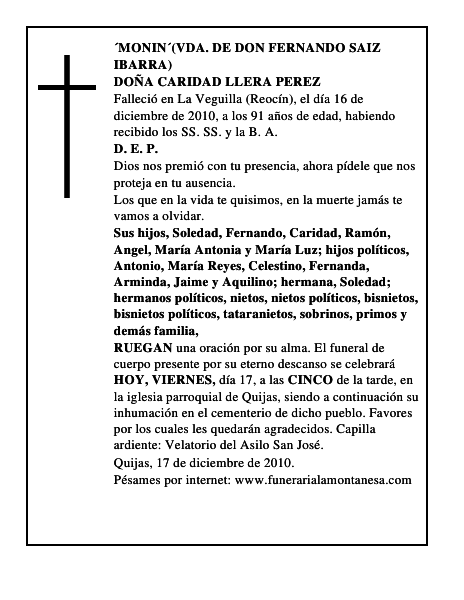 DOÑA CARIDAD LLERA PEREZ
