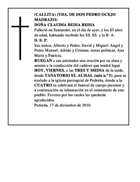 DOÑA CLAUDIA BEDIA BEDIA