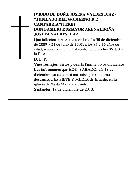 DON BASILIO RUMAYOR ARENALDOÑA JOSEFA VALDES DIAZ