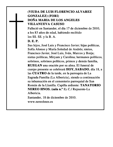 DOÑA MARIA DE LOS ANGELES VILLANUEVA CASUSO