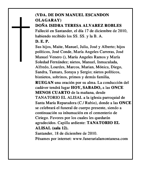 DOÑA ISIDRA TERESA ALVAREZ ROBLES