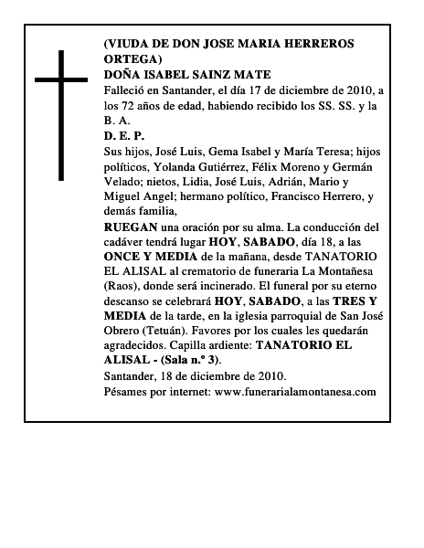 DOÑA ISABEL SAINZ MATE