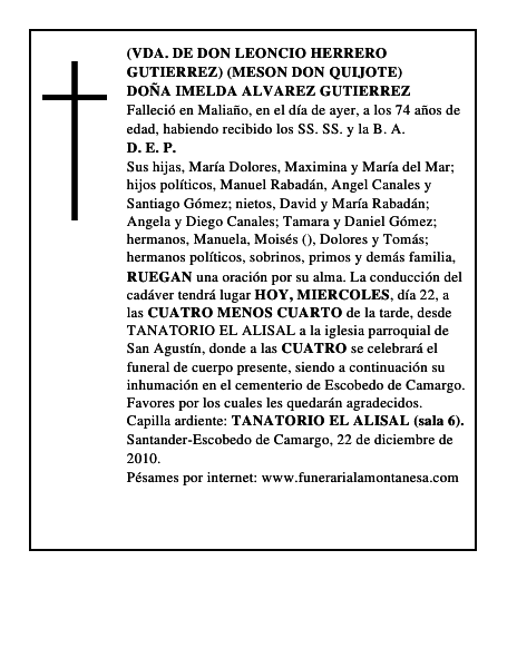 DOÑA IMELDA ALVAREZ GUTIERREZ