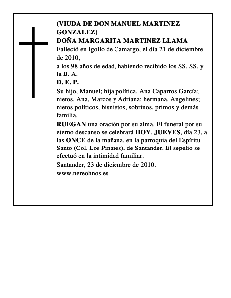 DOÑA MARGARITA MARTINEZ LLAMA