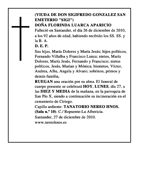 DOÑA FLORINDA LUARCA APARICIO