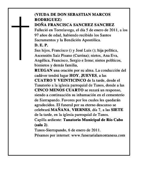 DOÑA FRANCISCA SANCHEZ SANCHEZ