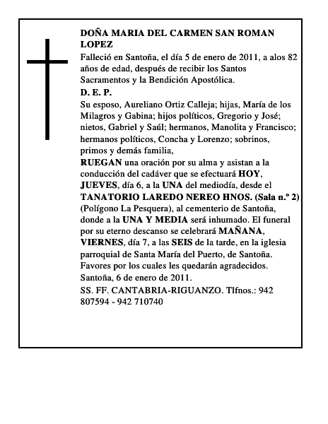 DOÑA MARIA DEL CARMEN SAN ROMAN LOPEZ