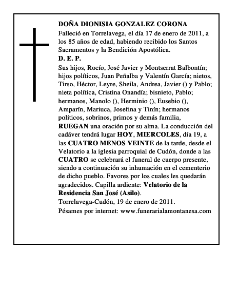 DOÑA DIONISIA GONZALEZ CORONA