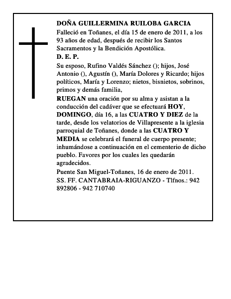 DOÑA GUILLERMINA RUILOBA GARCIA