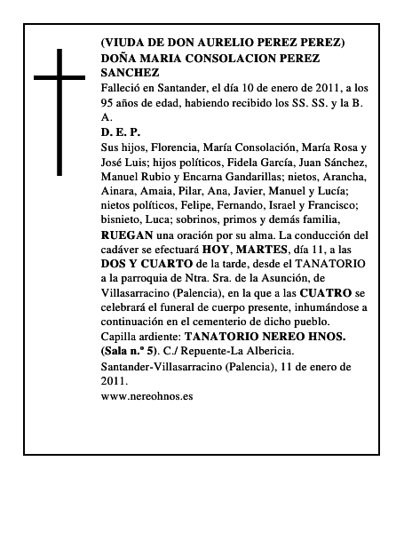 DOÑA MARIA CONSOLACION PEREZ SANCHEZ