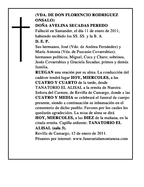DOÑA AVELINA SECADAS PEREDO