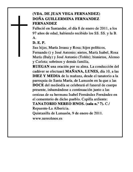 DOÑA GUILLERMINA FERNANDEZ FERNANDEZ
