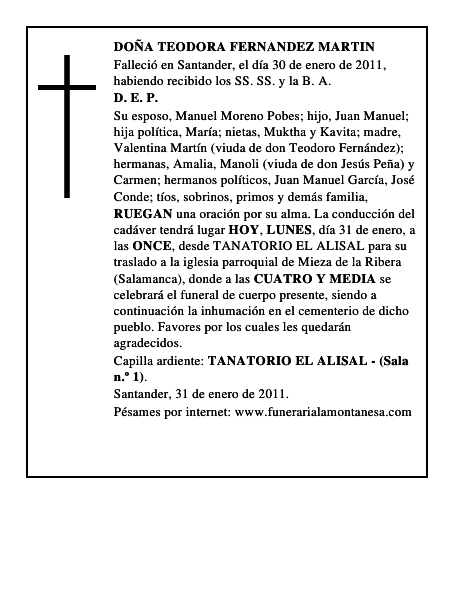 DOÑA TEODORA FERNANDEZ MARTIN