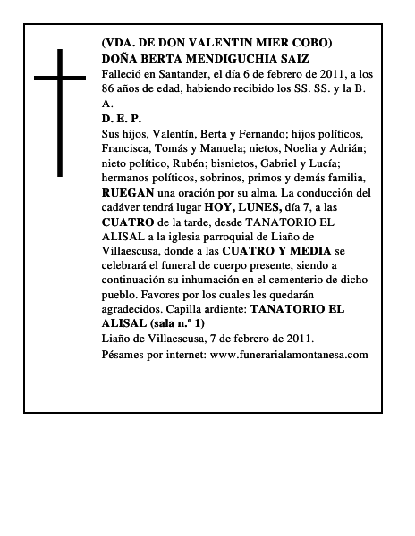 DOÑA BERTA MENDIGUCHIA SAIZ