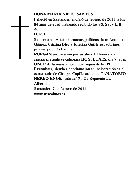 DOÑA MARIA NIETO SANTOS