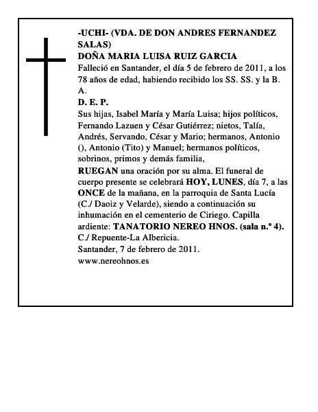 DOÑA MARIA LUISA RUIZ GARCIA