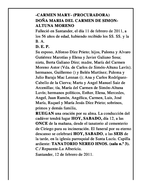 DOÑA MARIA DEL CARMEN DE SIMON-ALTUNA MORENO