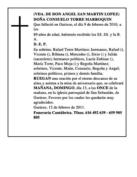 DOÑA CONSUELO TORRE MARROQUIN