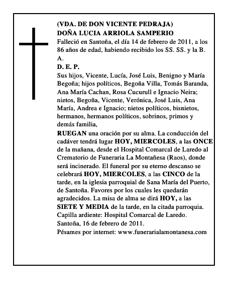 DOÑA LUCIA ARRIOLA SAMPERIO