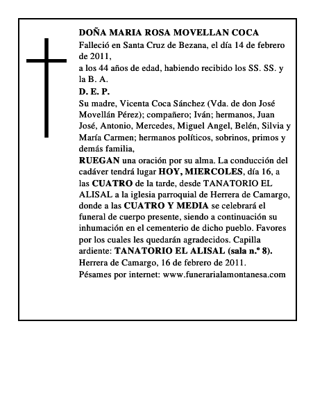 DOÑA MARIA ROSA MOVELLAN COCA