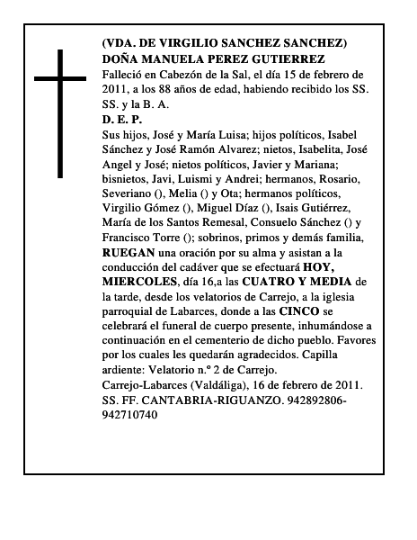 DOÑA MANUELA PEREZ GUTIERREZ