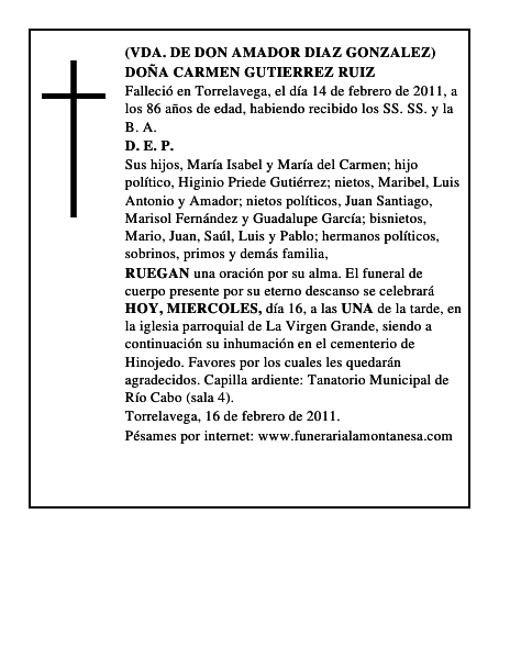 DOÑA CARMEN GUTIERREZ RUIZ