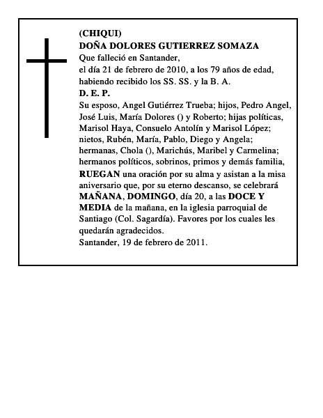 DOÑA DOLORES GUTIERREZ SOMAZA